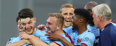 West Ham-spelarna firar Declan Rices 3–1-mål mot Watford