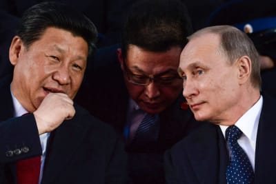 Xi jinping och Vladimir Putin talar.