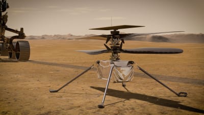En illustration av minihelikoptern Ingenuity som placerades på planeten Mars den 4 april 2021.