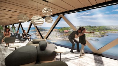 Visionsbild på hur Finnlines nya fartyg ser ut på insidan.
