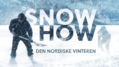 En man skottar snö i snöstorm framför texten "Snowhow".