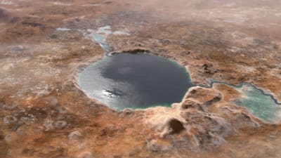 Meteoritkratern Jezero på Mars på den tiden då den inhyste en sjö.