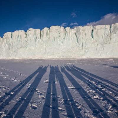 Långa skuggor på isen i Antarktis.