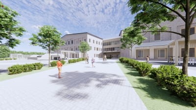 Arkitektbild över en ny skola.