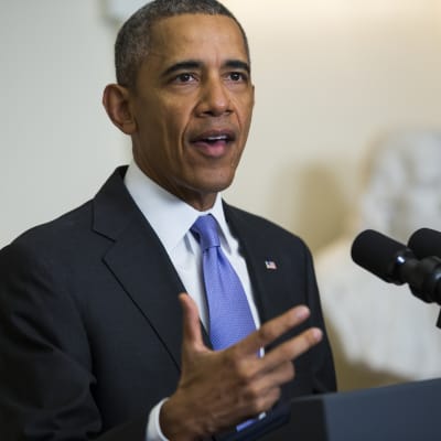 Barack Obama hyllar kärnavtalet med Iran 17.1.2016.