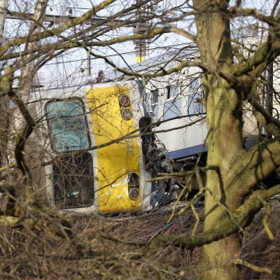En person dog och ett tjugotal skadades när ett tåg spårade ur i Leuven i Belgien den 18 februari 2017.