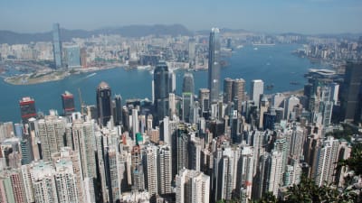 Vy över Hongkongs skyskrapor.