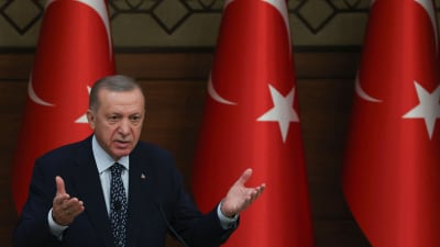 President Erdoğan fotograferad på en konferens i Ankara den 11 januari.
