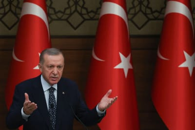 President Erdoğan fotograferad på en konferens i Ankara den 11 januari.