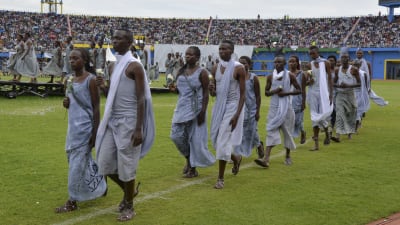 Offren för folkmordet hedrades i Rwandas huvudstad Kigali 20 år efter folkmordet, i april 2014.