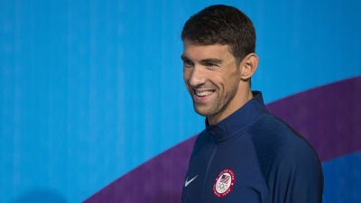 Michael Phelps på presskonferens i Rio.
