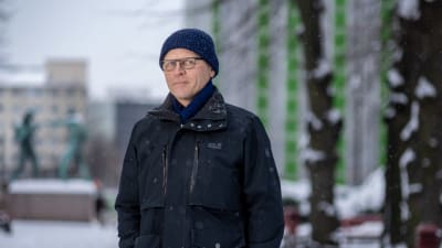 Rakennusliiton puheenjohtaja Matti Harjuniemi, Paasivuoren puistikko, Helsinki, 18.1.2021.