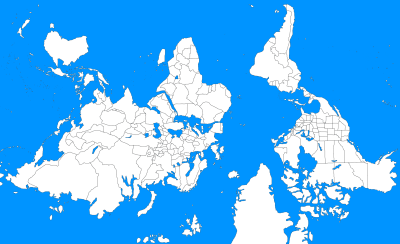Världskartan vänd så att syd är uppåt.