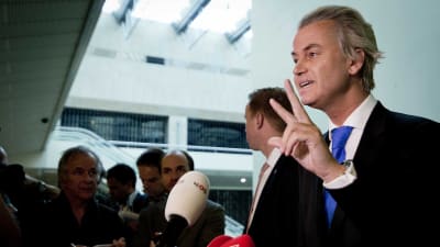 Geert Wilders på presskonferens i Haag.