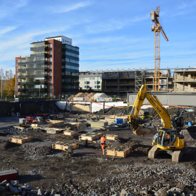Byggarbetsplats i Olympiakvarteret i Vasa.