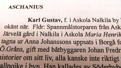 Karl Gustav Aschanus får en egen ruta i Stig Anderssons Pellinge-matrikel