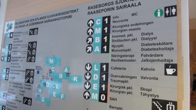 En informationstavla från Raseborgs sjukhus.