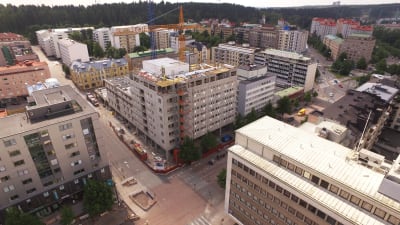 Nuorisosäätiön asuntorakennushankkeen työmaa 27.7.2016, Aleksanterinkatu 5, Lahti, ilmakuva