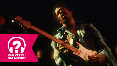 Jimi Hendrix blundar och spelar elgitarr.
