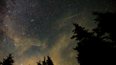 30 sekunders exponering av ett meteorregn över himlen som kallas perseiderna.
