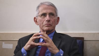 Anthony Fauci sitter på en stol och ser samlad ut.