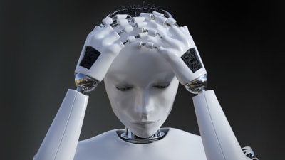 En humanoid robot som ser ledsen ut.