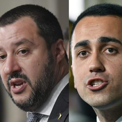 Ledaren för Lega, Matteo Salvini (till vänster) och Femstjärnerörelsens ledare Luigi Di Maio.