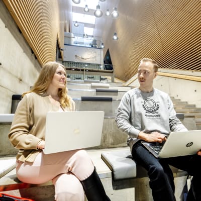 Annika Kokko och Risto Ruohola sitter och pratar med varandra 