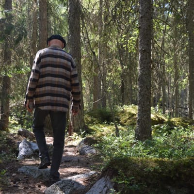 Person går längs en stig i en skog
