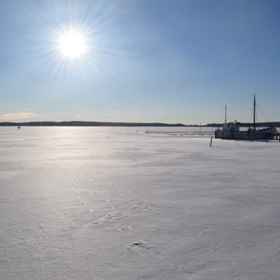 Solig vinterdag i Ingå småbåtshamn.