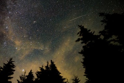30 sekunders exponering av ett meteorregn över himlen som kallas perseiderna.