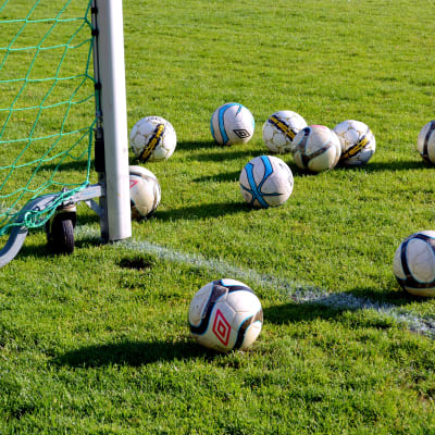 Fotbollar på gräsmatta