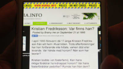 Telefon med text om försvinna Kristian Fredriksson