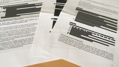 Delvis svärtade dokument från Finansinspektionen