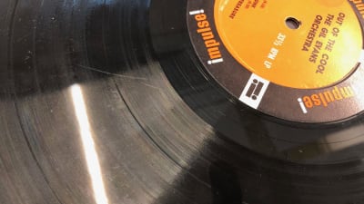 en vinylskiva med skråma