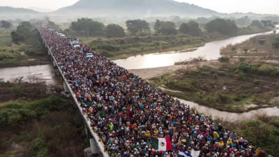 I oktober 2018 väckte en karavan med migranter från Honduras stor uppmärksamhet. Här fotograferad i Arriaga, i södra Mexiko. De flesta av dem nådde aldrig USA.  