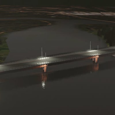 Havainnekuvassa Jeesiöjoen uusi silta. 