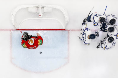 Finland firar mål mot Ungern.