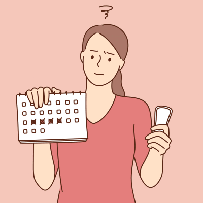 Grafik av en kvinna som håller i en kalender med anteckningar i och ett trosskydd.