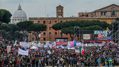Demonstration mot lagförslag om partnerskap för samkönade par i Rom 30.1.2016