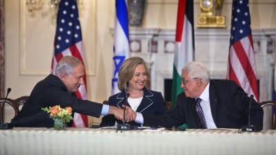 Netanyahu, Clinton och Abbas.