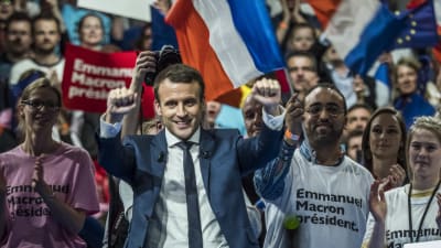 Den oberoende centerkandidaten Emmanuel Macron på valmöte i Lyon 4.2.2017