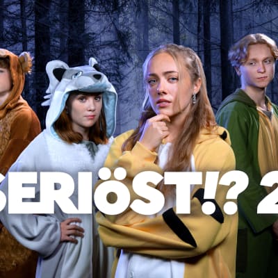Seriöst säsong 2 huvudbild, två flickor och två pojkar kollar mot en, flickan i mitten har en oroad blick. Alla är ikädda djurdräkter. De är i skogen under natten. Det är sommar. Det är en mystik i bilden.