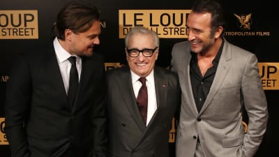 Leonardo DiCaprio, Martin Scorsese och Jean Dujardin på premiären av The Wolf of Wall Street i Paris.