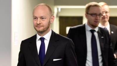 Sampo Terho på presskonferensen där han kickade igång sin partiordförandekampanj.