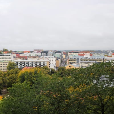 Syksyinen kaupunkimaisema Turun Vartiovuorenmäeltä katsottuna.