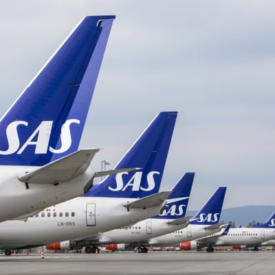SAS-plan på rad på flygplatsen. 
