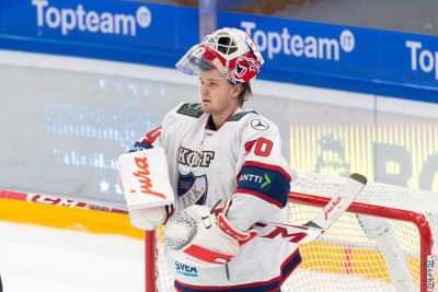 Roope Taponen vaktar målet.