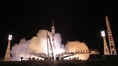 Sojuz skjuts i väg från Kazakstan mot den internationella rymdstationen 26.9.2014