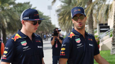 Max Verstappen och Daniel Ricciardo pratar med varandra